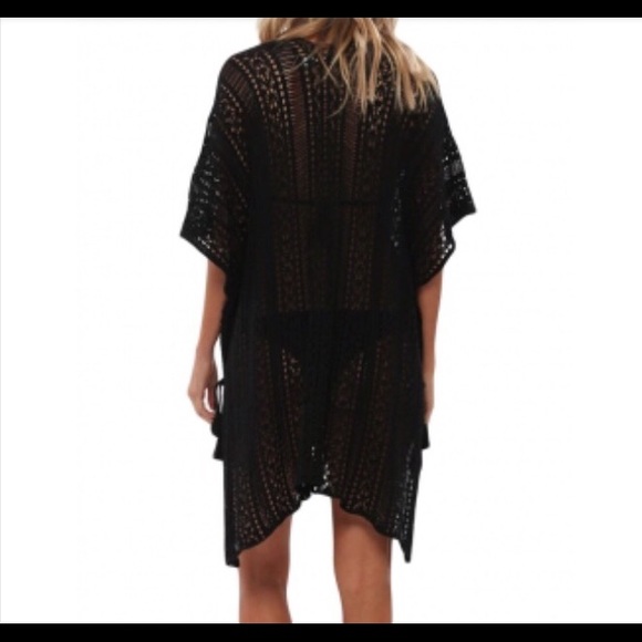 Black Crochet Knitted Tassel Kimono/Cover up - Picture 2 of 4